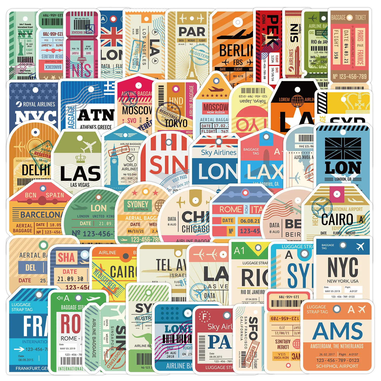 

50Pcs Retro Airplane Ticket Stubs Waterpro Stickers for Luggage, Skateboarding, Mobile Phone, Sailing, and Far Voyage Stickers