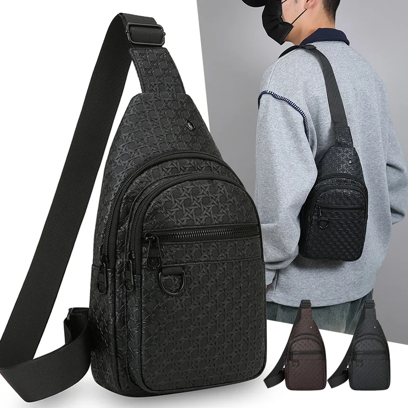 

Men's PU Leather Crossbody Chest Bag Urban Travel Multifunction Shoulder Handbag with Earphone Hole Casual Accessory