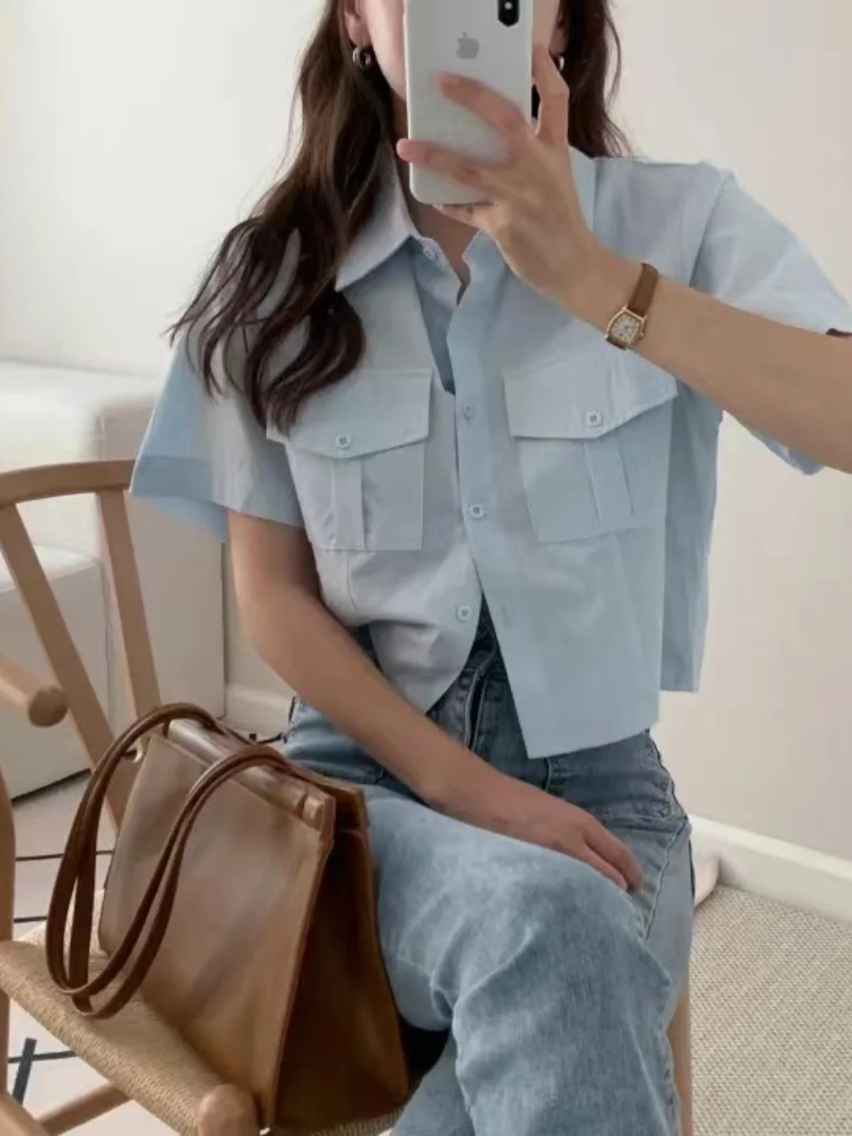 

Chic Summer Vintage Collar Workwear ket Design Loose Casual Versatile ort Sve irt Women Commute Sle Straight...