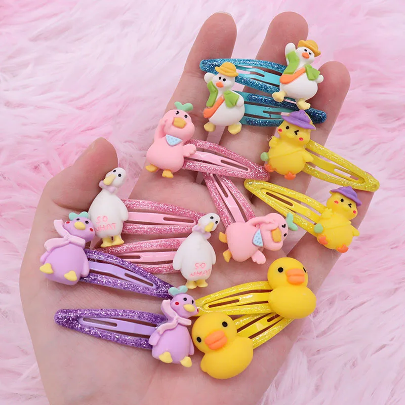 2Pcs/Set Kawaii Cartoon Hair Accessories Fashion Animal Duck Resin Baby Headband Children's Hair Clip For Girl Ornaments Gift