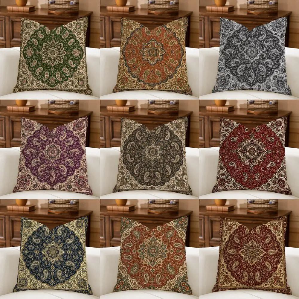 retro Bohemian Intricacy Cushion Cover Natural Breathable Durable Linen Printed Decor Pillow Case Sofa Bedroom