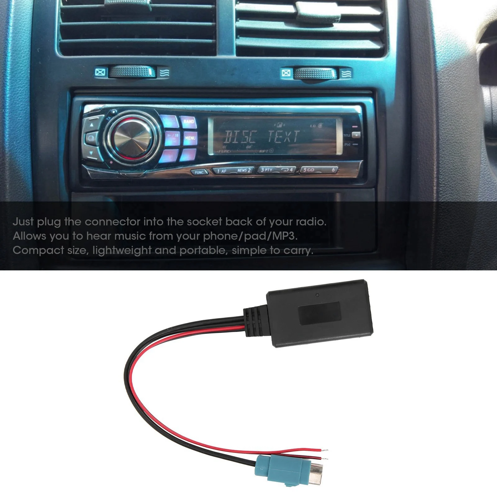 บลูทูธรถสาย AUX-In สำหรับอัลไพน์ DVA-9861Ri/IVA-D106R อะแดปเตอร์เสียงไร้สาย ABS 12V อินพุตเสริมเปลี่ยนสาย