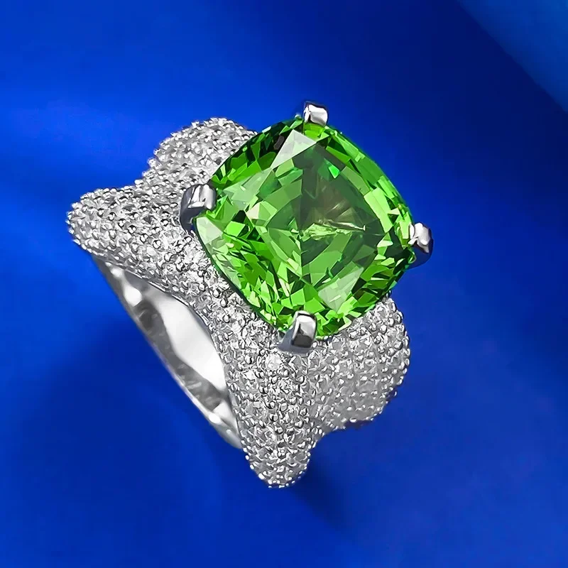 

Cushion Cut 6ct Emerald Diamond Ring 100% Real 925 Sterling Silver Party Wedding Band Rings for Women Bridal Engagement Jewelry