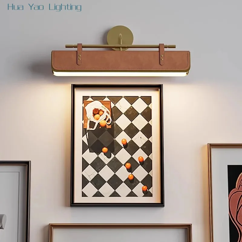 Modern Minimalist Adjustable Leather Metal Wall Lamp, Living Room Corridor Corridor, Villa Bedroom Lighting Fixtures