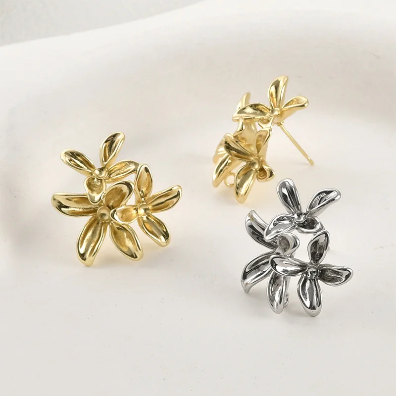 6 أزواج من إكسسوارات المجوهرات ذاتية الصنع قاعدة حلقية على شكل زهرة مع وصلة حلقة للنساء معلقة على صنع أقراط اللؤلؤ #4