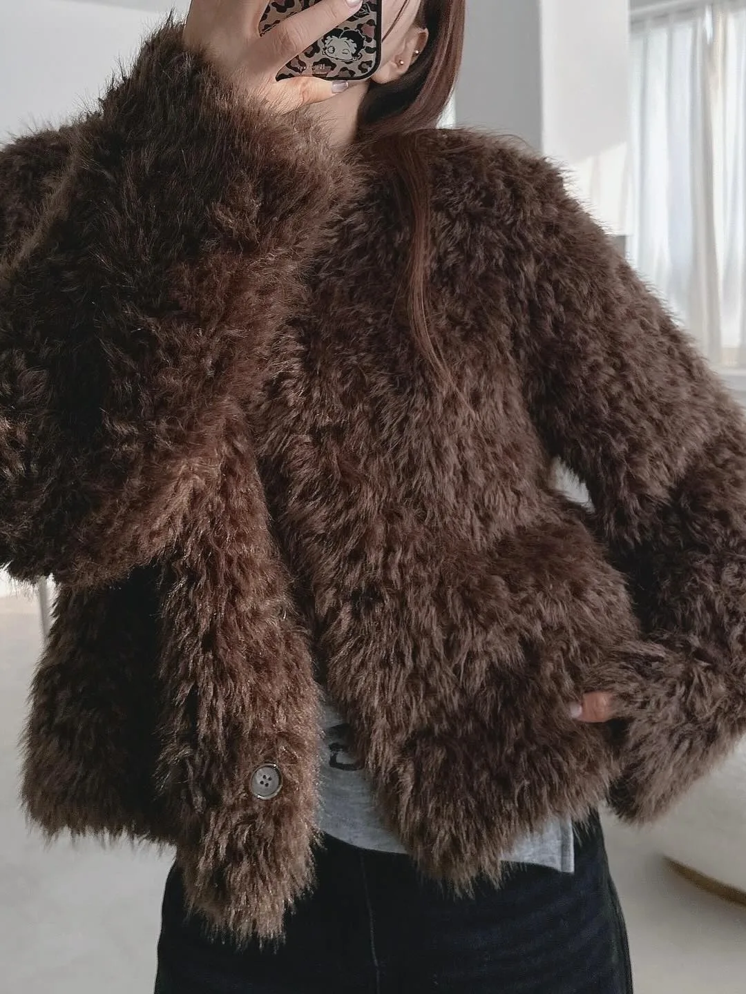 أنيقة خمر Faion معطف فروي دافئ المرأة لطيف مكافحة الشيخوخة رقيق Jaet العصرية ort ملابس خارجية الكورية Sle فضفاضة تناسب