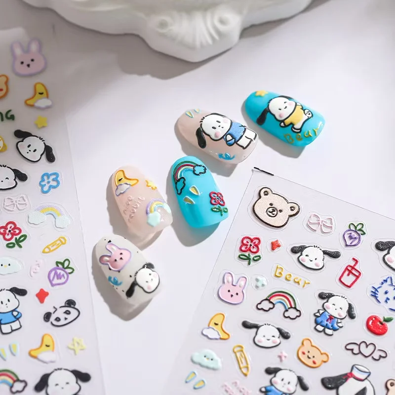 1PCS New 5D Embossed Sanrio Pochacco Nail Stickers Comic Sticker Nail Designs Sliders For Nails Cartoon Stickers For Nails