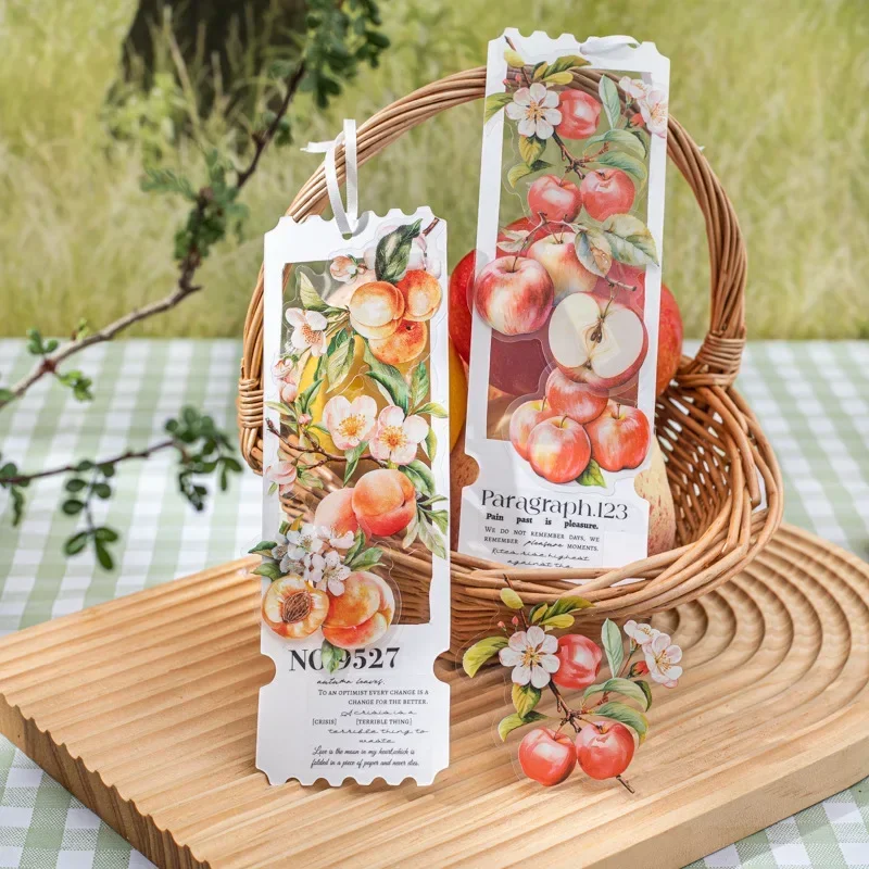 

12 шт. посылка, детские наклейки «сделай сам», двойные белые чернила, ПЭТ, фрукты, цветы, фрукты, декоративный материал, альбом для письма, 136*108 мм