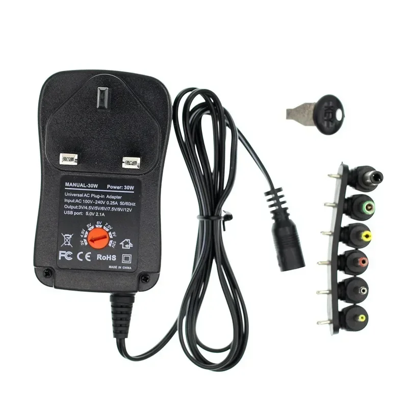 

3V 4.5V 5V 6V 7.5V 9V 12V 2A/2.5A AC/DC Adapter US/EU/UK/AU Adjustable Power Adapters USB Universal Charger Switch Power Supply