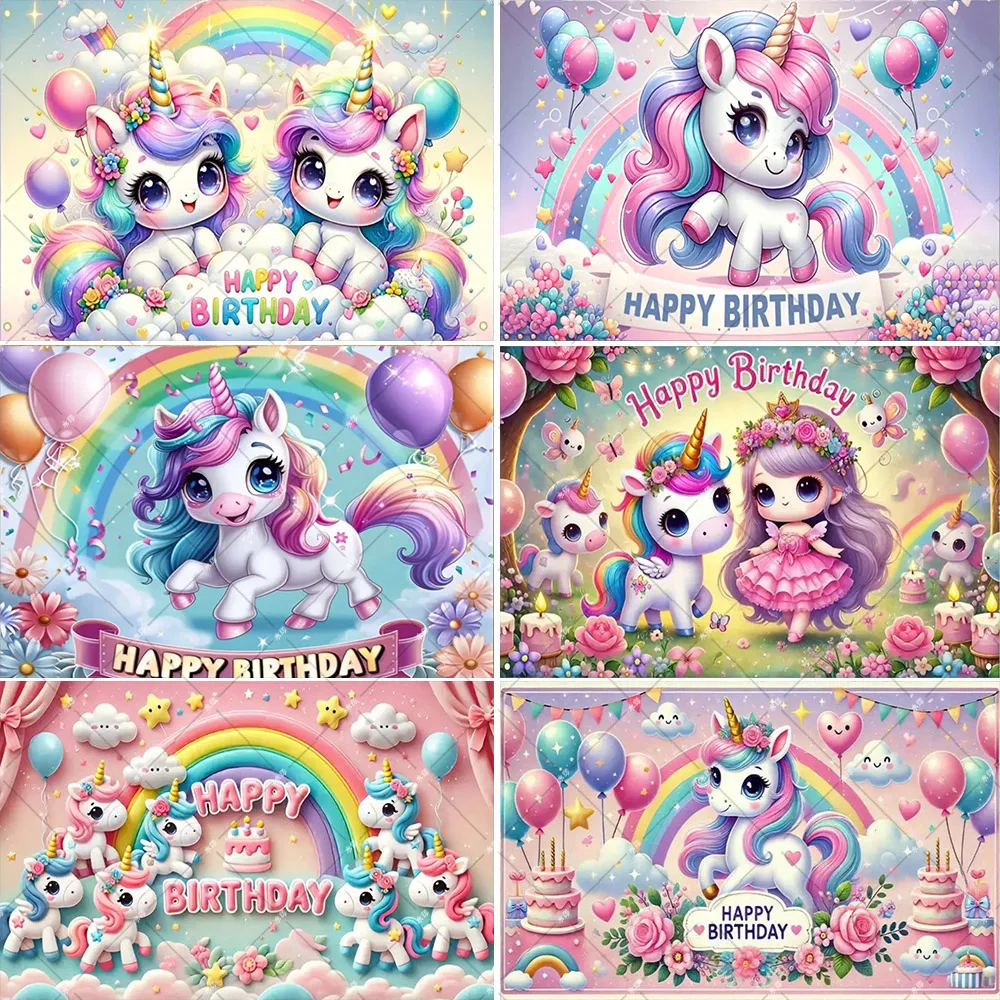 

﻿ Cartoon Rainbow Unicorn Theme Children's Birthday Party Decor Vinyl Photography Background Baby Shower Banner Bedroom Decor