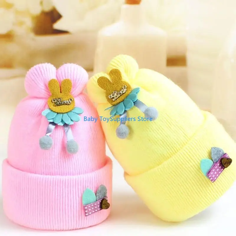 

R1WF Newborn Knitted Hat Rabbit Ears Winter Warm Hat Windproof Caps Lovely Breathable Outdoor Headdress Baby Warm Beanie Hats