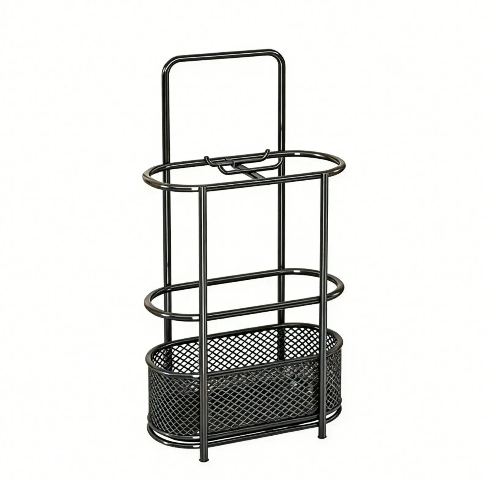 Industrial Holder Iron Umbrella Stand for Home Entryway Sturdy Rust Resistant Floor Rack with Removable Drip Tray and Hooks for