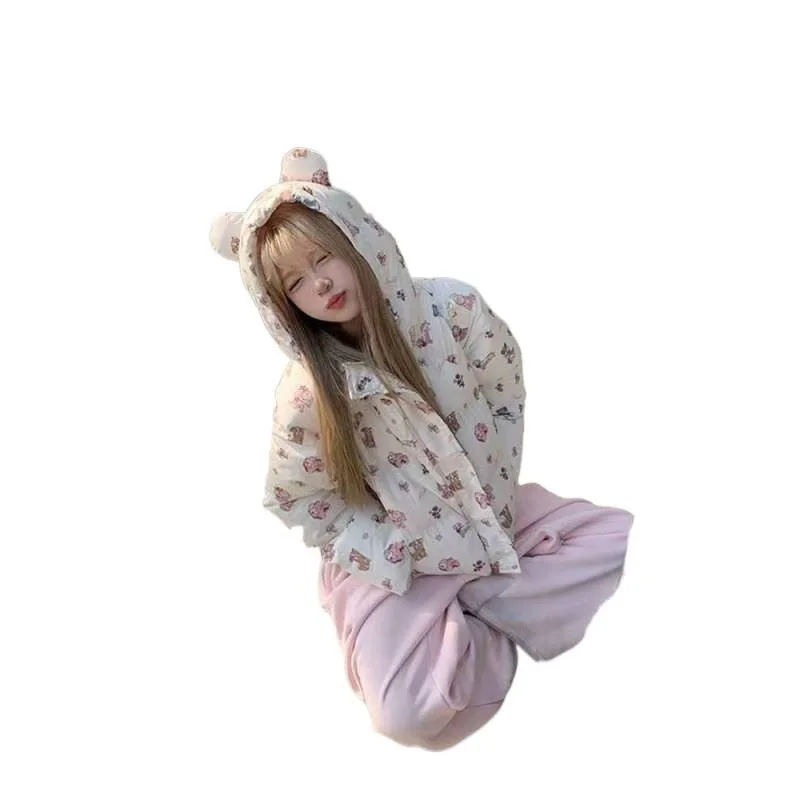 Robe courte à capuche en coton pour femme, imprimé chien, doux, nouvelle mode d'hiver, haute rue, polyvalente, ample, Breadman