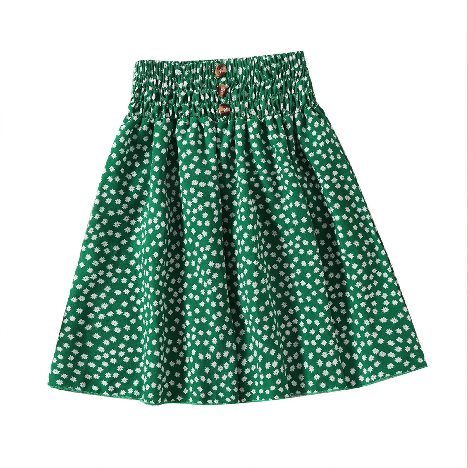 2024 Summer New A line High Waisted Floral Skirt Girls Kids Vintage Pleated Short Skirt Fashion Casual Outdoor Children Clothing