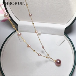 ZHBORUIN 2024 New Babysbreath Big Round Pearl Pendant 100% Real Natural Freshwater Pearl Necklace 14K Gold Plating Jewelry Woman