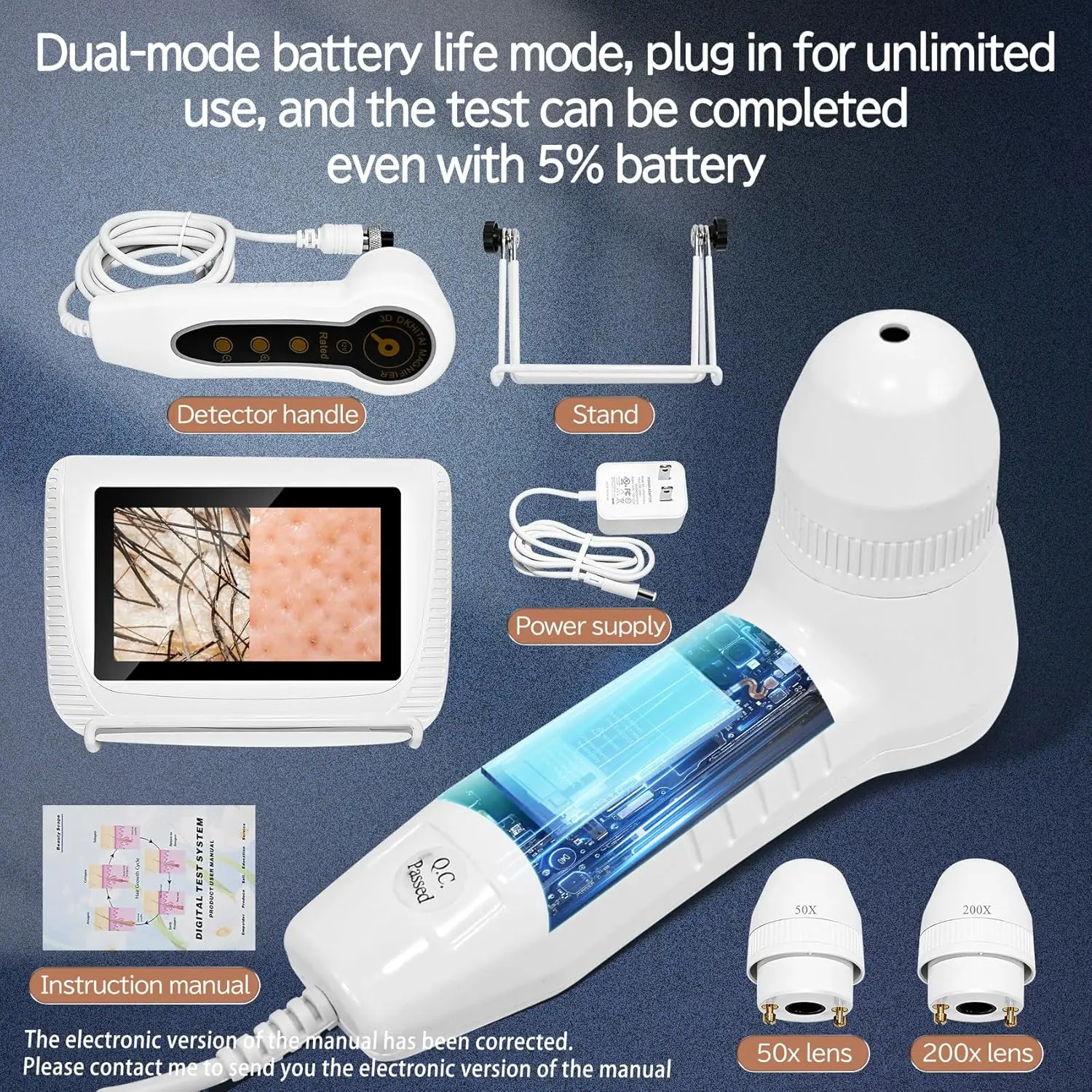 5 Inch Skin Hair Analyzer LCD Screen Digital Skin Diagnosis Scanner Facial Scalp Hair Follicle Oil Moisture Care Detector