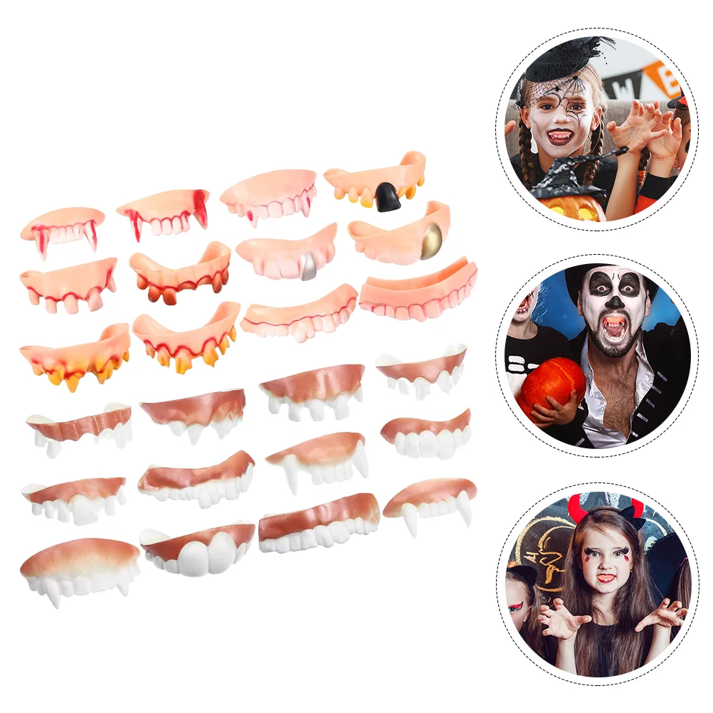 

24 Pcs Halloween Dentures Joke Toys Party Props Ugly Teeth Clothing Themed Costume Accessories Pvc Fake Funny Cosplay