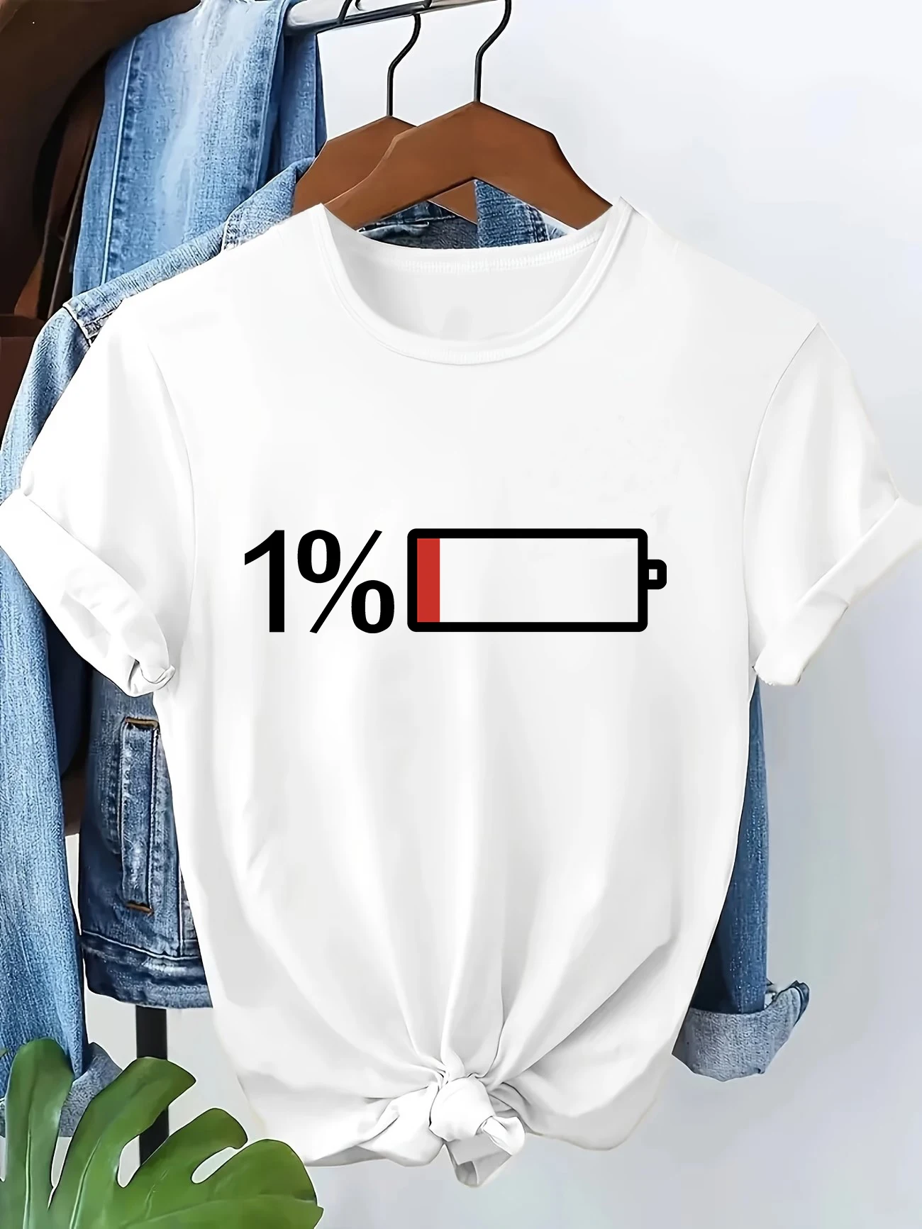 Fashion Low Battery T Shirt Women Letter Print Short Sleeve Round Neck Women's Casual Summer Breathable T-shirt