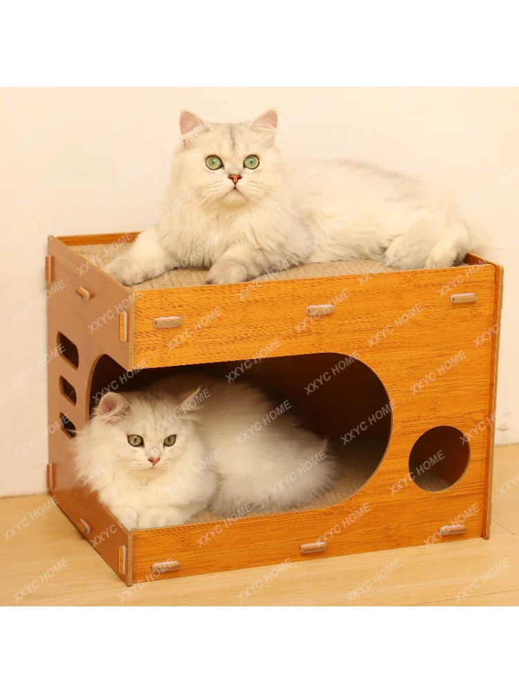 Cat Litter Cat Scratch Board Wear-Resistant Non-Chip Vertical Double-Layer Wooden Cat House Cat Claw Board Toy