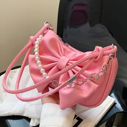 Summer Fashion Small Bag Women's Sweet Bowknot Pearl Chain Shoulder Bag 2023 Versatile Luxury Texture Underarm Bag For Shopping