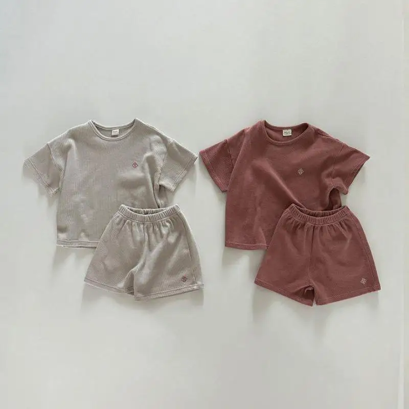 2024 Summer New Baby Short Sleeve Clothes Set Infant Cotton T Shirts 2pcs Suit Solid Toddler Boys Casual Shorts Outfits