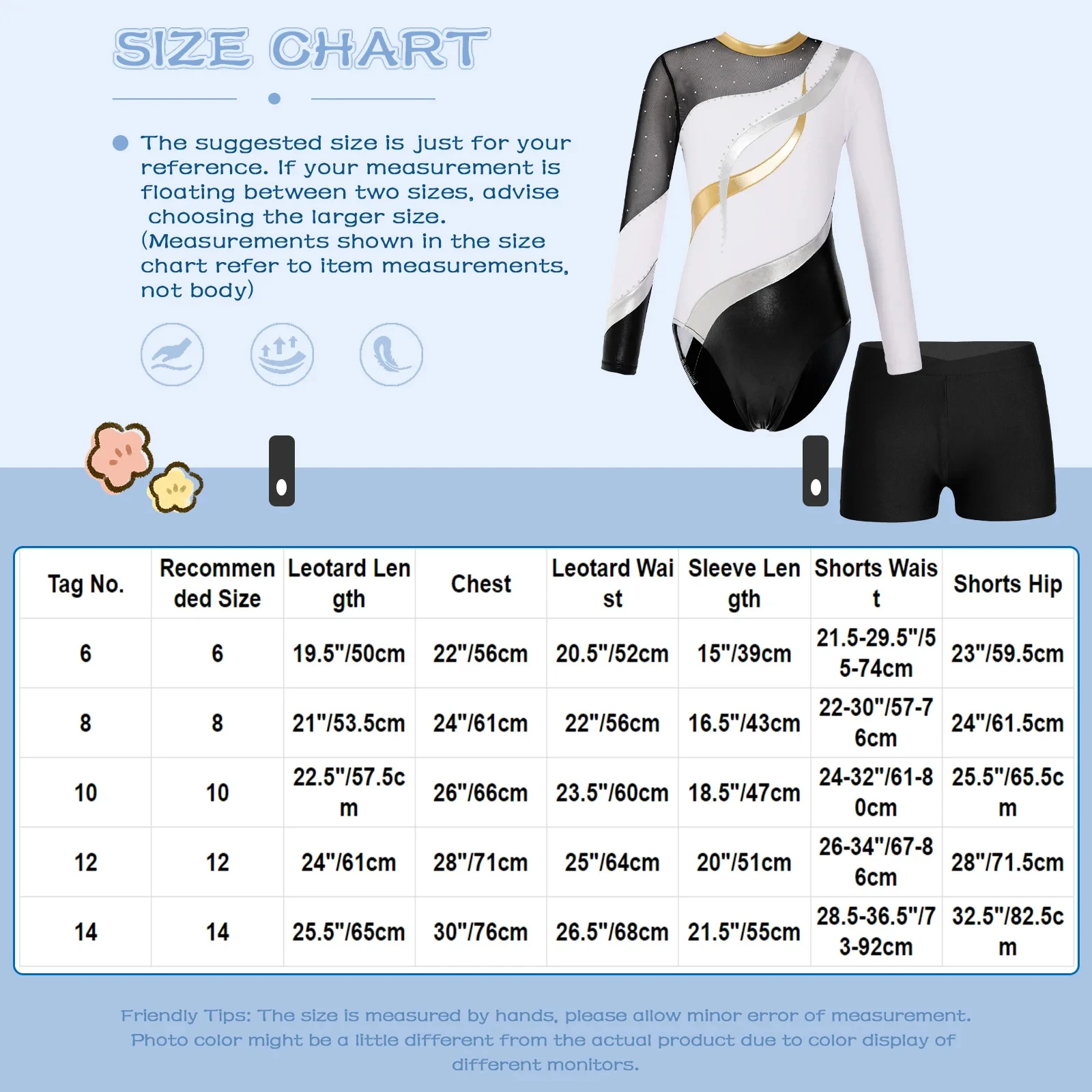 Kids Girls Ballet Gymnastic Leotard Figure Skating Performance Costume Long Sleeve Shiny Rhinestones Bodysuit with Shorts Sets