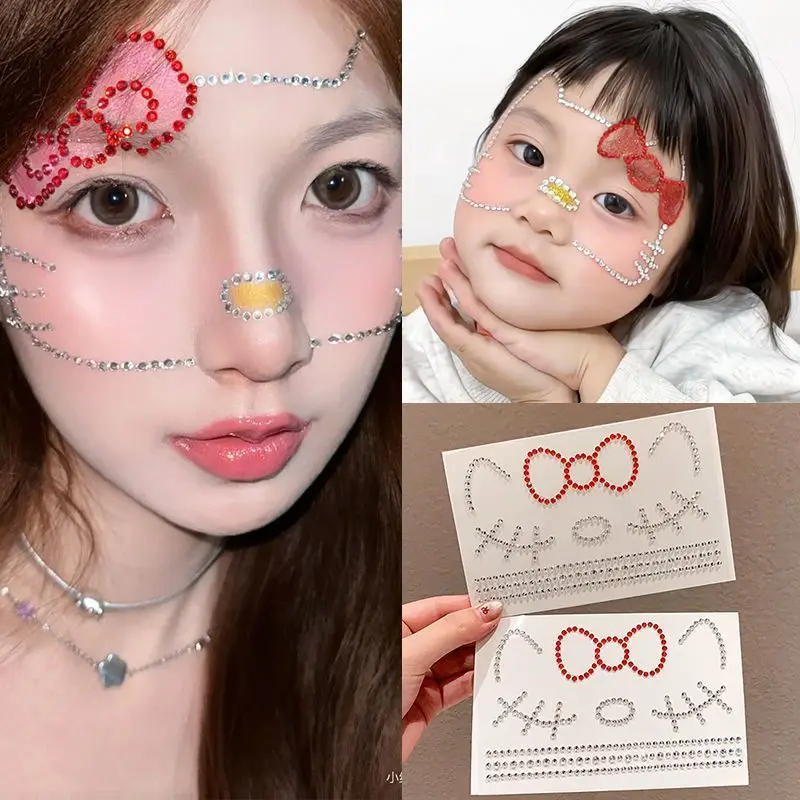 

Наклейки Hello Kitty для детей: милые стикеры с кошечкой КТ, наклейки для макияжа, украшения для лица, стикеры-бабочки с бриллиантами для выступлений, подарки
