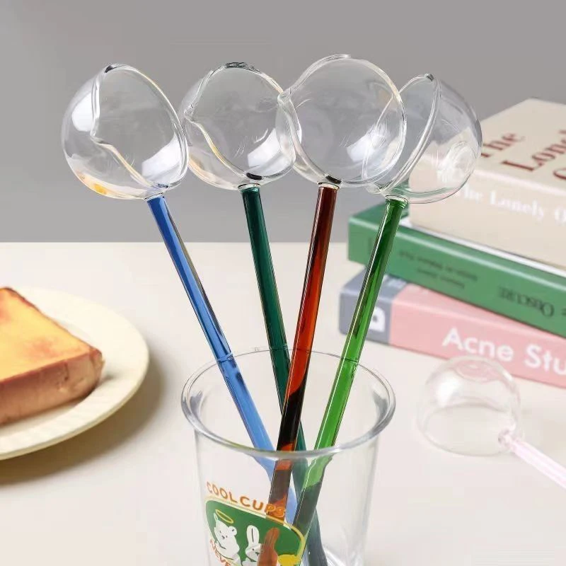 Borosilicate Glass Spoon With Long Handle Transparent Heat Resistant Sauce Soup Spoon With Spout Dessert Spoon Kitchen Bar Party