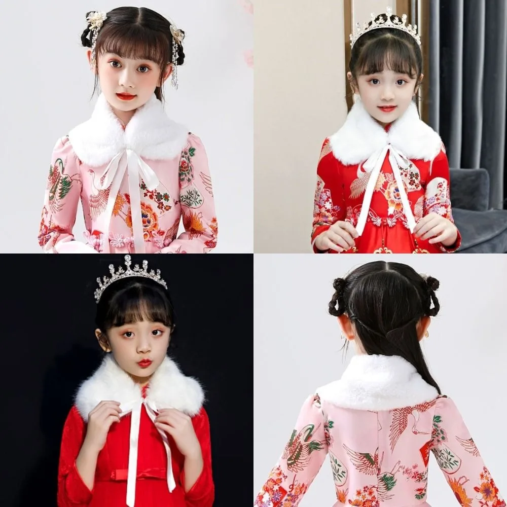 Faux Fur Princess Neck Collar Warm Soft Windproof White Faux Fur Collar Thickened White Fleece Scarf Cape New Year Gift