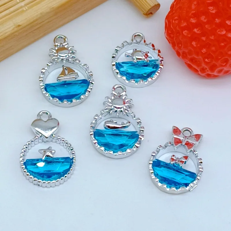 Fashion Sailboat whale With rhinestone pendant Earrings Drop bling Blue Ocean charm Jewelry DIY