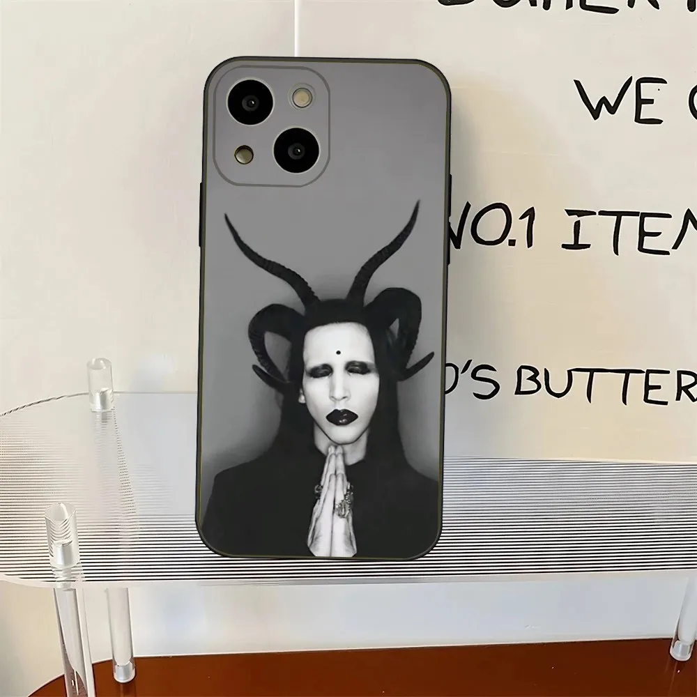 Marilyn Manson-Coque souple antichoc en silicone, étui pour iPhone 16,15,14,13,12,Pro,Max,11,7,8,Plus, Poly, XS Max