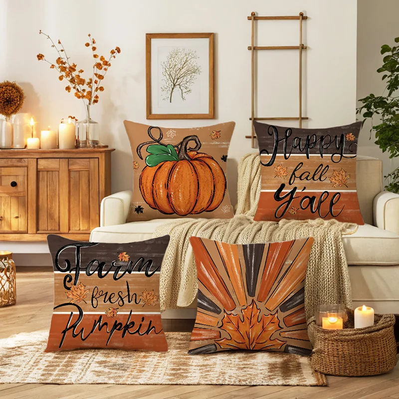 

2pcs Autumn Story Printed Pillowcase Linen Home Sofa Decoration Pillowcase Festive Amenity Cushion Cover