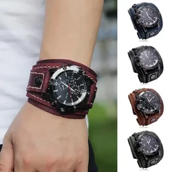 Retro Quartz Mens Watch Round Dial Precise  Adjustable Cool Birthday Gift Universal Handmade Sewing Faux Leather Strap Watch