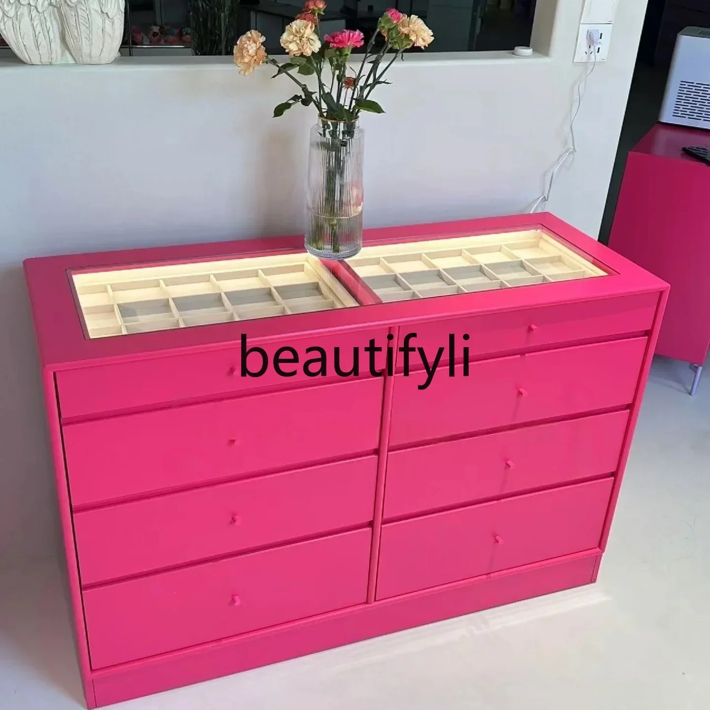 

ls 42Dopamine Jewelry Glass Display Bedroom Chest of Drawers Storage Cabinet Customization