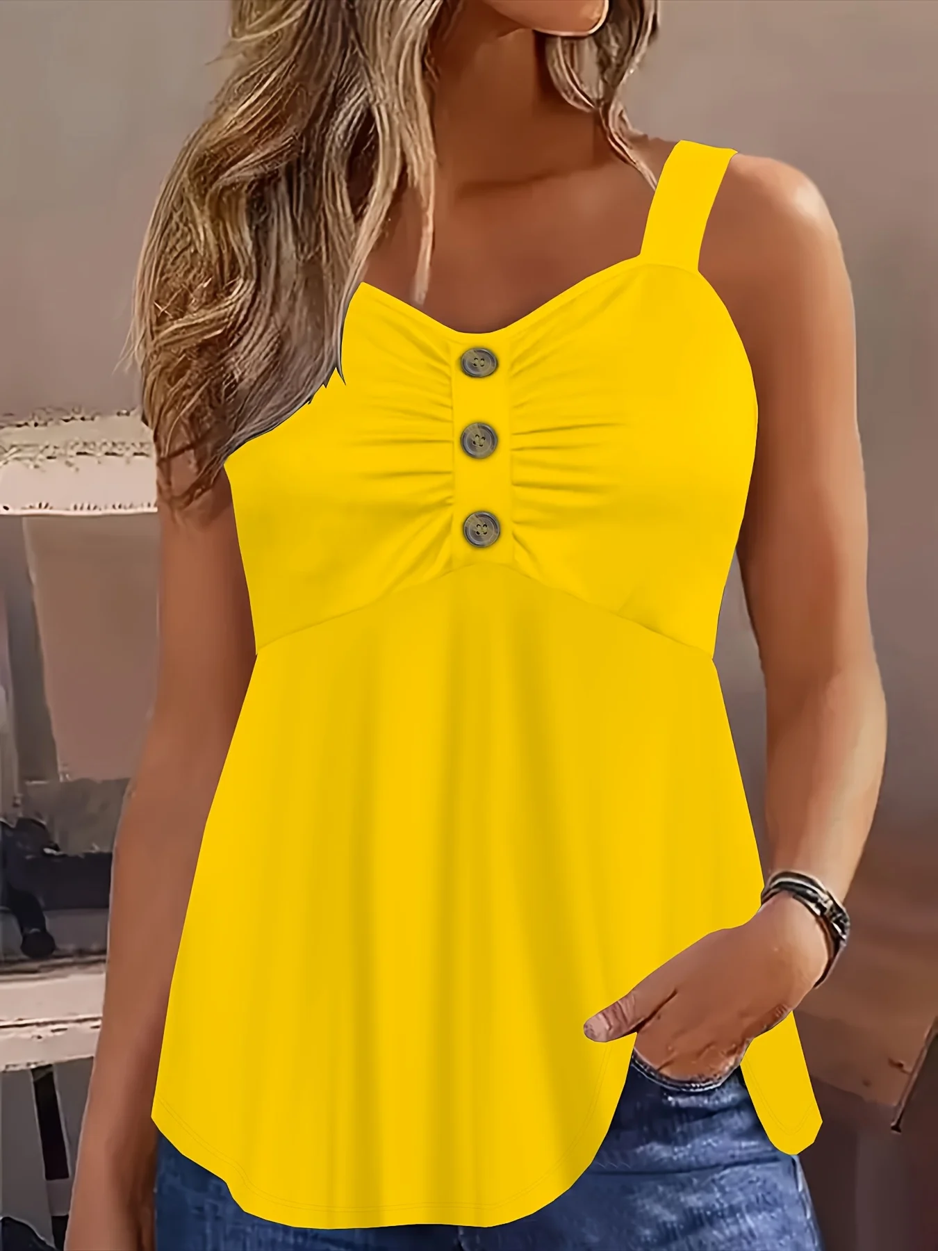 Plus Size Women's Sleeveless Buttoned Tunic Top Casual Summer Blouse image 5