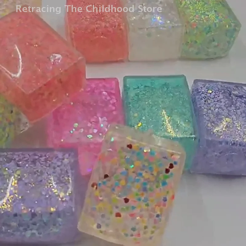 1 peça maltose simulado tofu pequenos cubos de gelo tpr bloco brinquedo de descompressão recuperação lenta luz polar colorido brinquedos de apertar