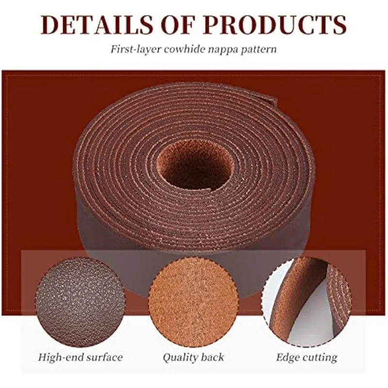 6.6FT 1 Inch Wide Double Sided Smooth Leather Strip Single Side Leather Strip for DIY Craft Projects