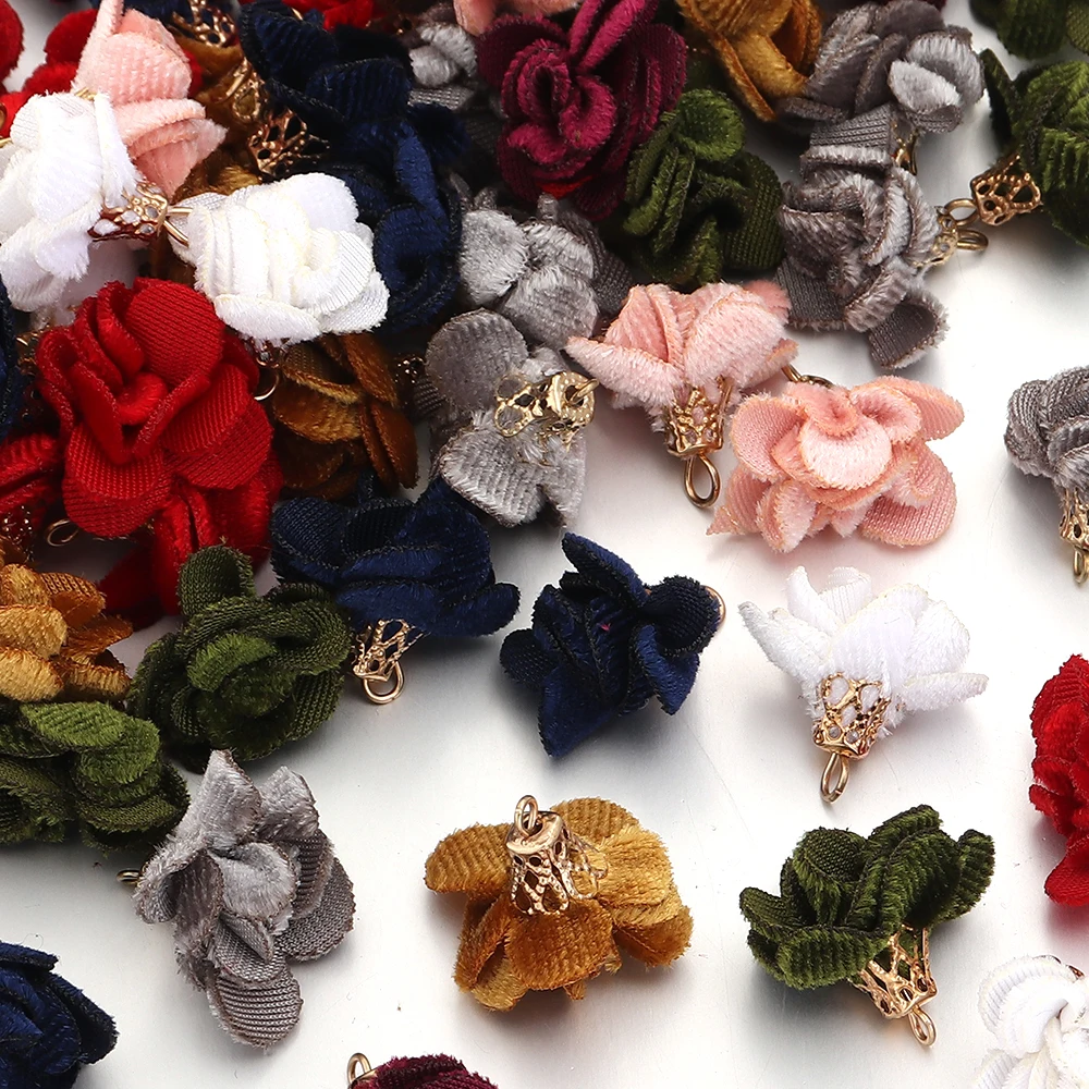 20mm Stoff Blume Quaste Anhänger Für Schmuck Machen DIY Armband Ohrring Quaste Schlüsselbund Ohrring Machen Zubehör Jewelr