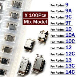 100Pcs, Charger Micro USB Charging Port Dock Connector Socket For Xiaomi Redmi 8 9 9A 9C 9T 10 10A 10C 12 12C 13 13C 14C 4G 5G