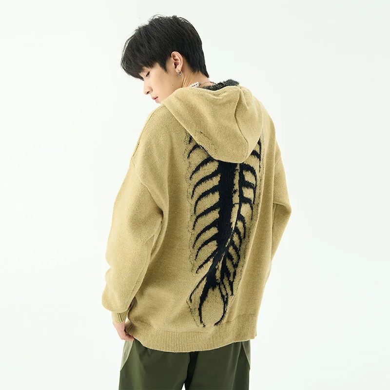 American knitwear Hooded sweater for men Centipede Jacquard Hoodies Knitwear Sweater Unisex lovers  Oversized Pullover