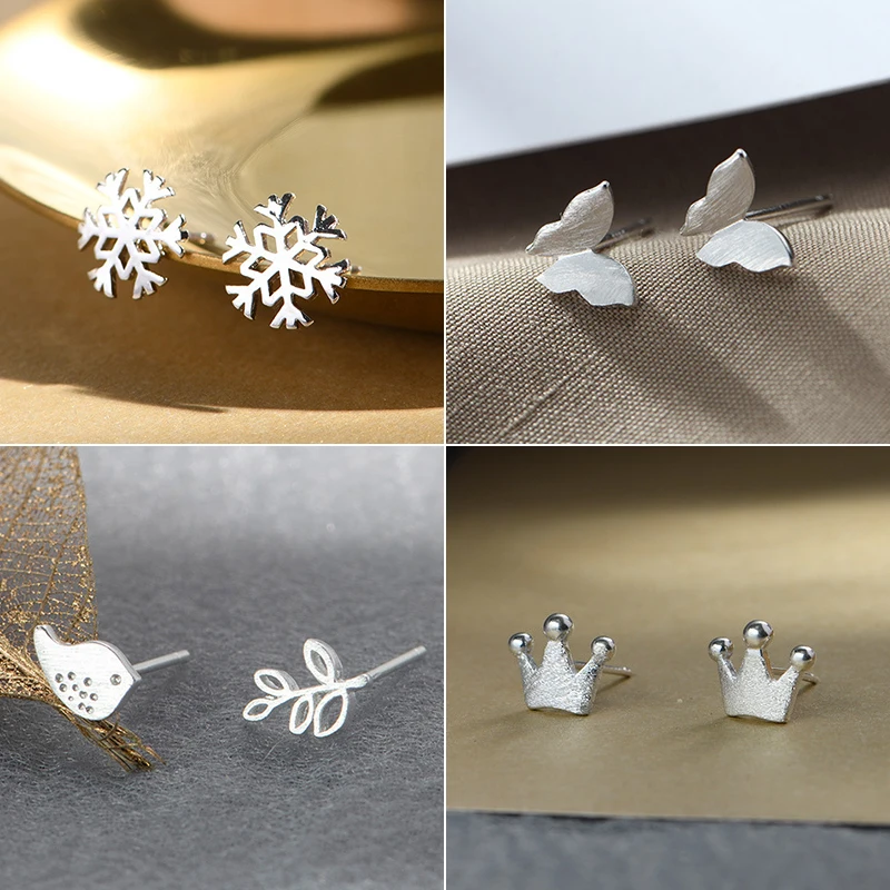 Korean Fashion Cute Small Snowflake Butterfly Stud Earrings Children Girl Simple Romantic Piercing Jewelry Accessories Gifts