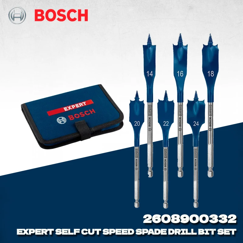 

BOSCH 2608900332 Expert Self Cut Speed Spade Drill Bit Set 6pcs 14/16/18/20/22/24mm High Speed Drilling For Woodworking
