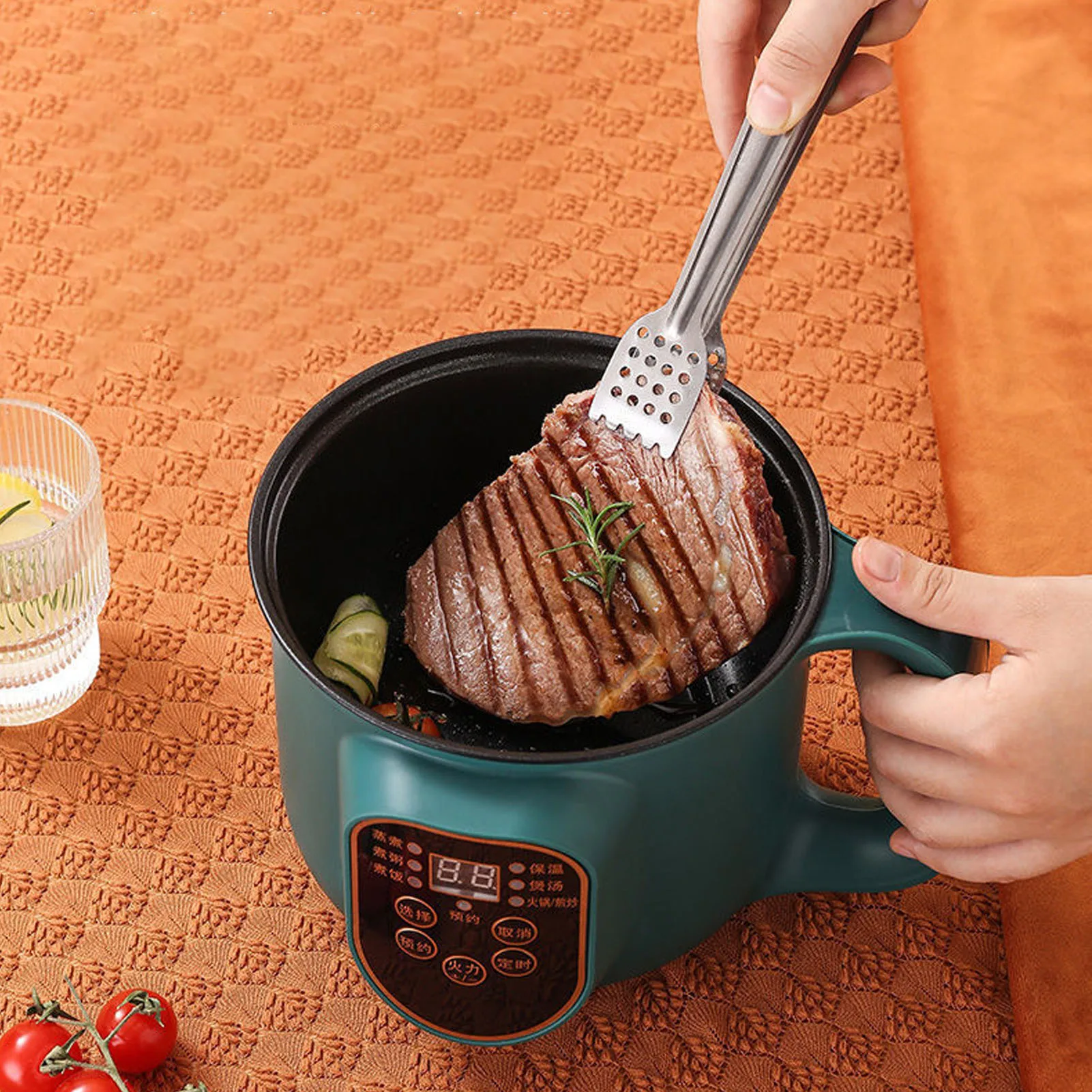 Olla caliente eléctrica antiadherente de 1,8 l, cocina de reserva inteligente pequeña de 600W para Pasta, sopa, carne, huevos, avena