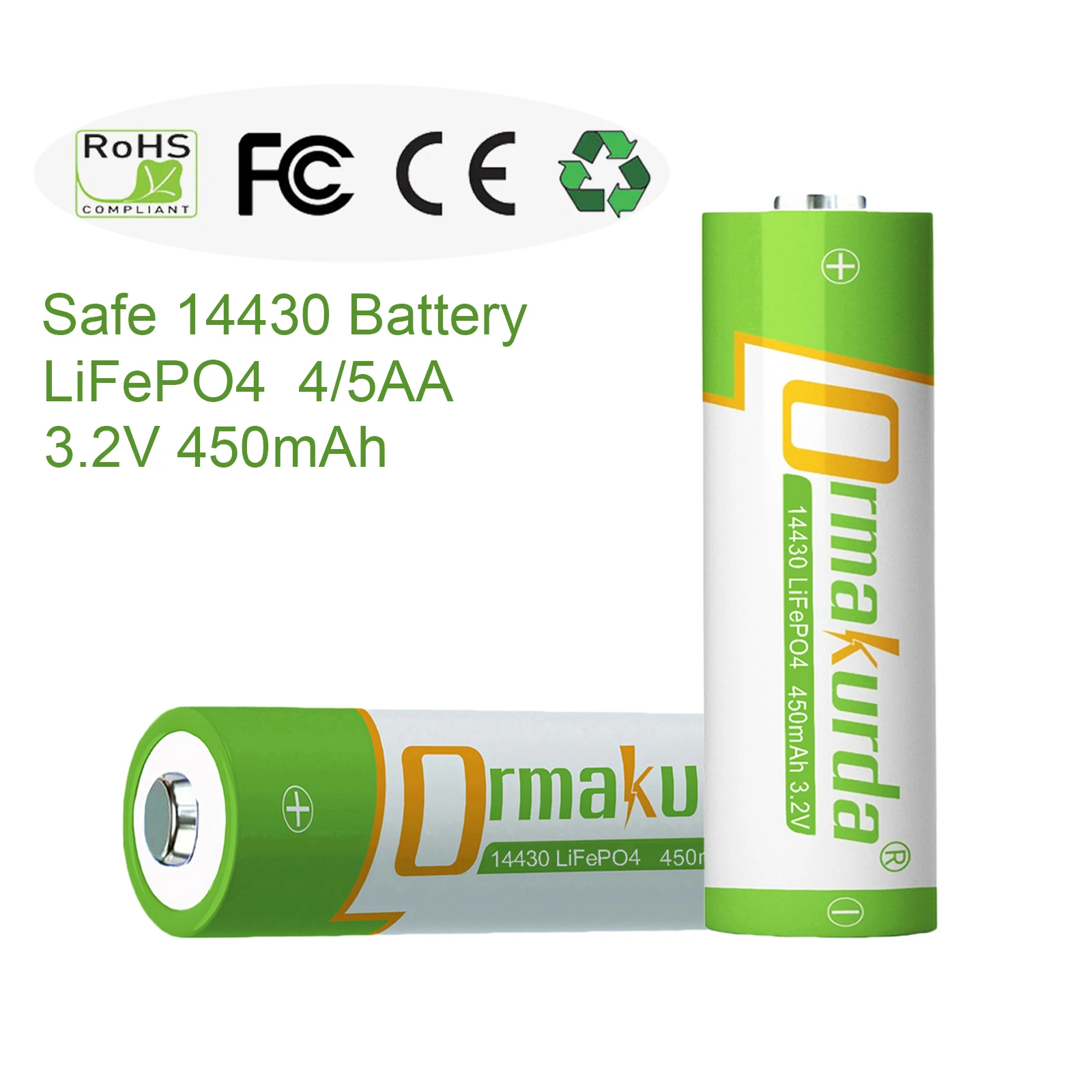 14430 LiFePO4 Rechargeable Battery 450mAh 14430 3.2V Rechargeable Solar Battery for Tooth Brush Flashlight (NOT AA Battery)