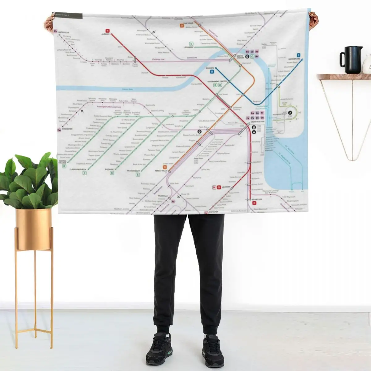 

Boston metro subway map Throw Blanket Soft Bedroom Blanket for Night Sleeping