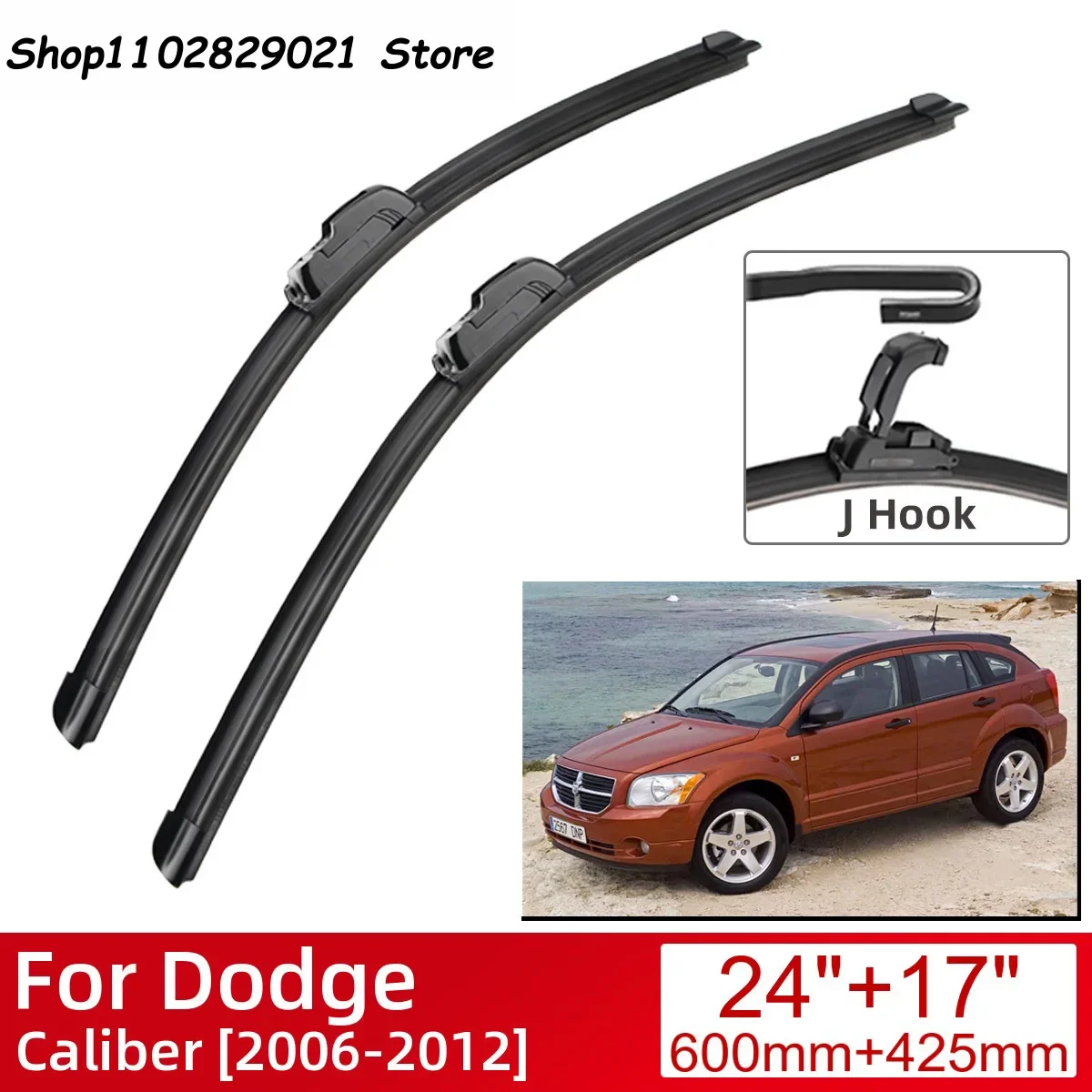 

For Dodge Caliber 2006-2012 Car Accessories Front Windscreen Wiper Blade Brushes Wipers U Type J Hooks 2012 2011 2010 2009 2008