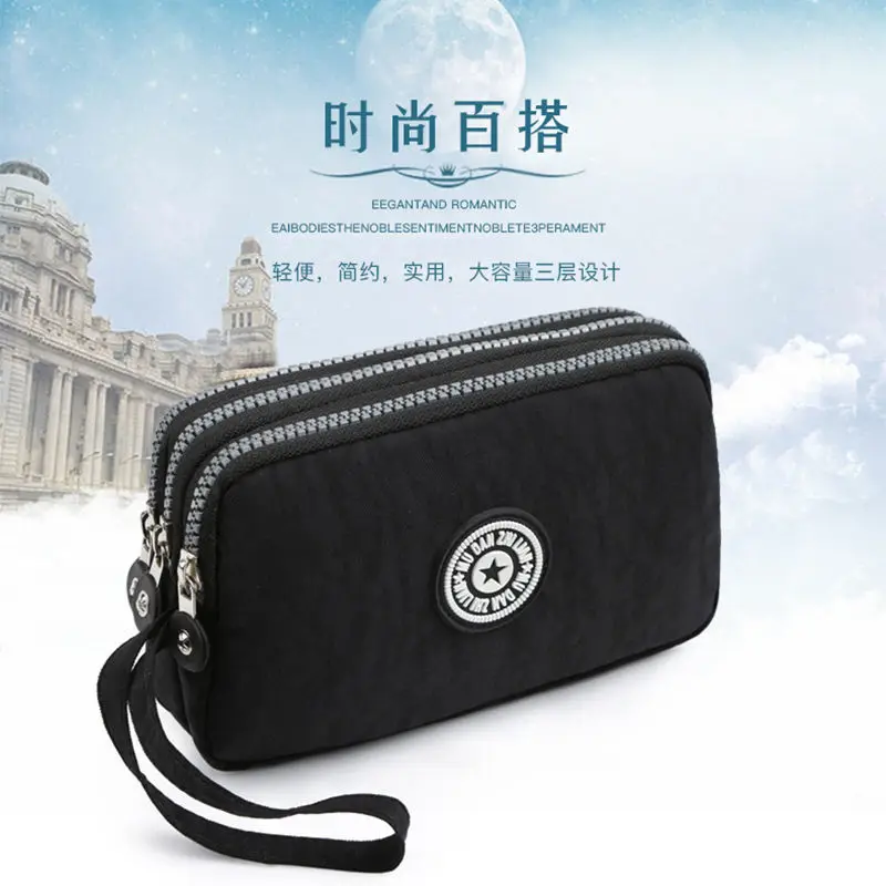2023 Waterproof Women\'s Three-layer Zipper Coin Wallet Cosmetic Bag Canvas Women Purse Clutch Women\'s Purse Best Phone Wallet