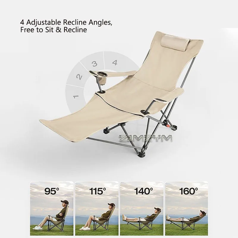 Folding Camping Recliner Chair for Outdoor Beach Lawn Picnic Fishing Office Napping  Lounge Chair Heavy Duty 240lbs Load