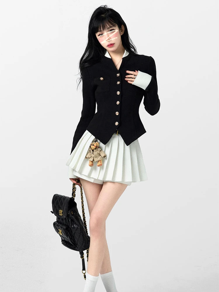 Hikigawa Chic moda kobiety kontrast kolor imitacja dwuczęściowej sweter z dzianiny sweter Cargidan słodkie Y2k Preppy smukły krótki tank Top Mujer