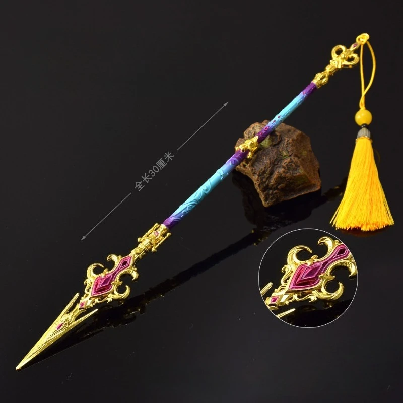 30 cm/11.81in Naraka Bladepoint Game Randapparatuur Wapen Modellen Fee Gekleurde Speer Metalen Ambachten Ornamenten Sleutelhanger Collectie Speelgoed